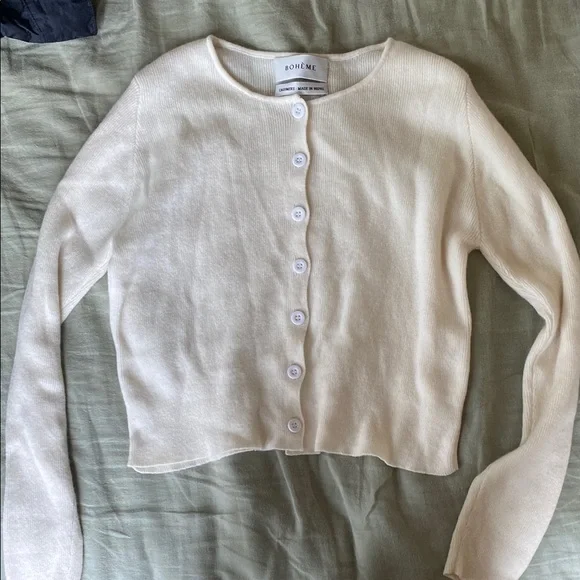 BOHEME Goods Cream Button-Up Cashmere Women's Sweater - Picture 1 of 4